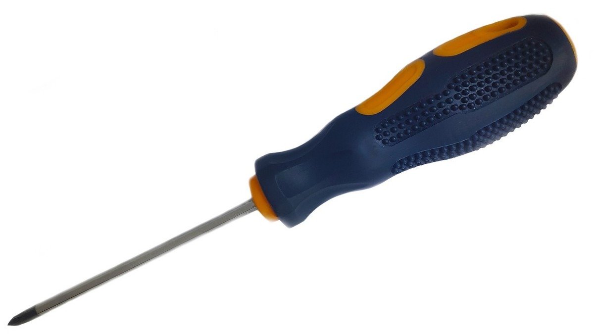 Tournevis à manche ergonomique bleu et orange avec lame pointue métallique Tournevis à manche ergonomique bleu et orange avec lame pointue métallique